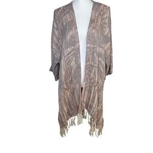 Soft Surroundings kimono cardigan poncho neutral color fringe on bottom size S/M